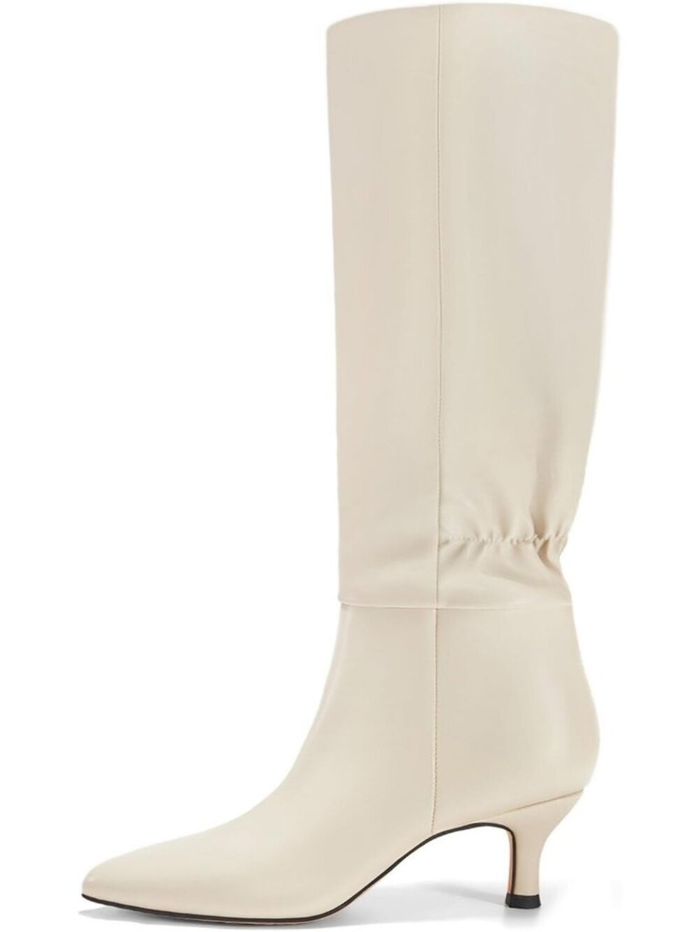 Women's Beige Rubber Pointed Toe Pull On Winter Elegant Knee High Heeled Boots